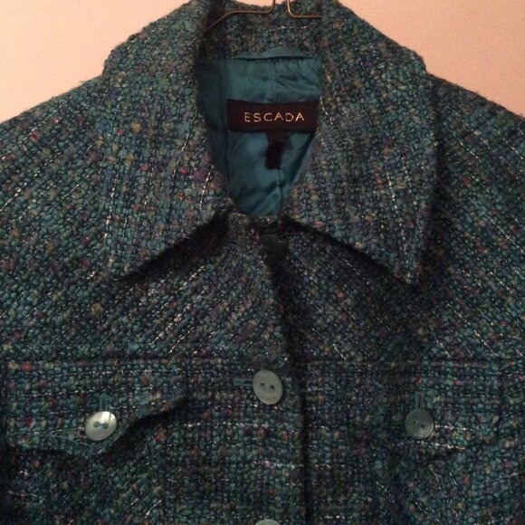 ESCADA Turquoise Green Multi Tweed Suit Blazer Jacket Sz 36 - Picture 1 of 3